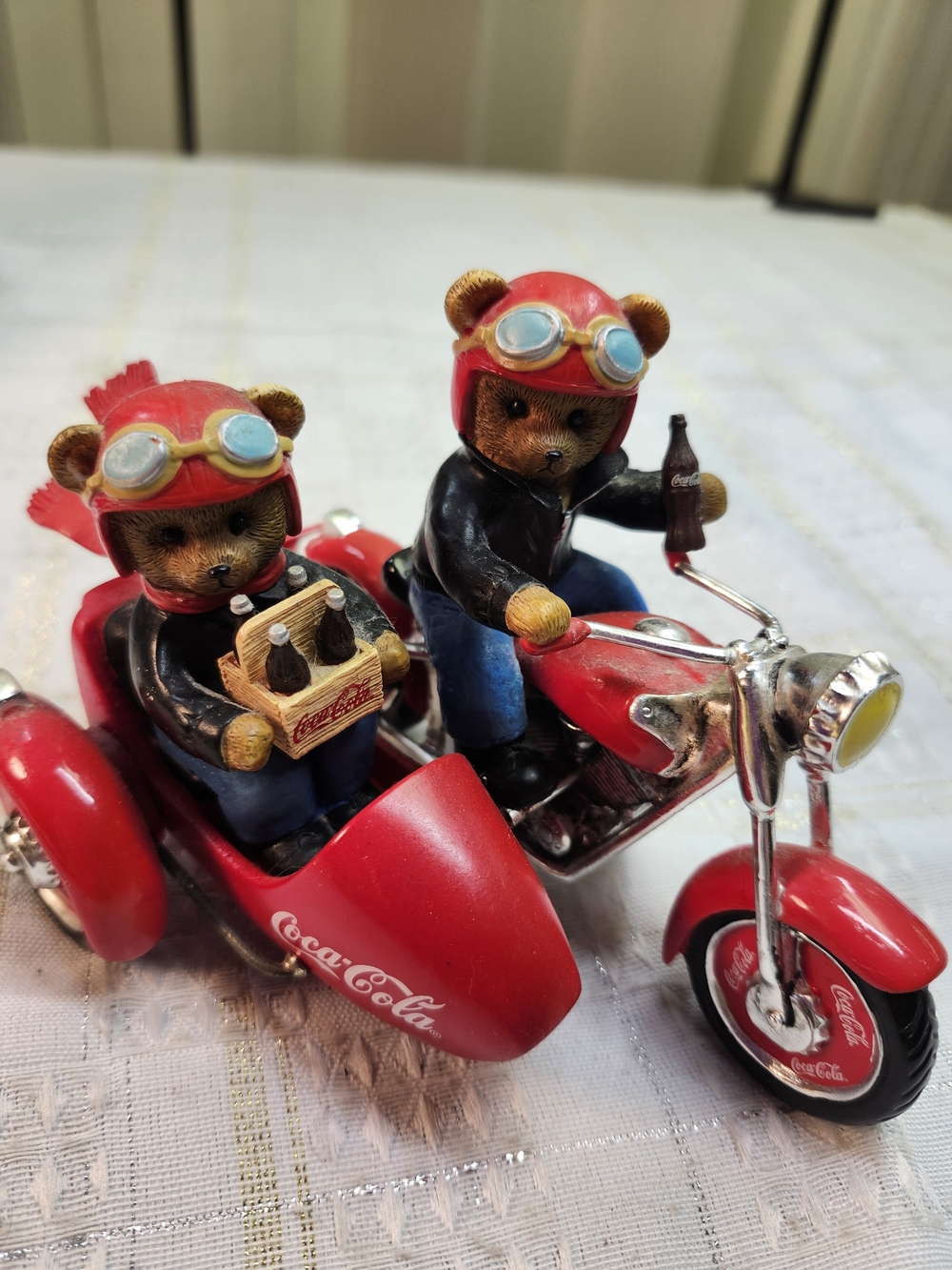 Coca Cola Red Teddy Bears Motorcycle Sidecar Collectible Figurine